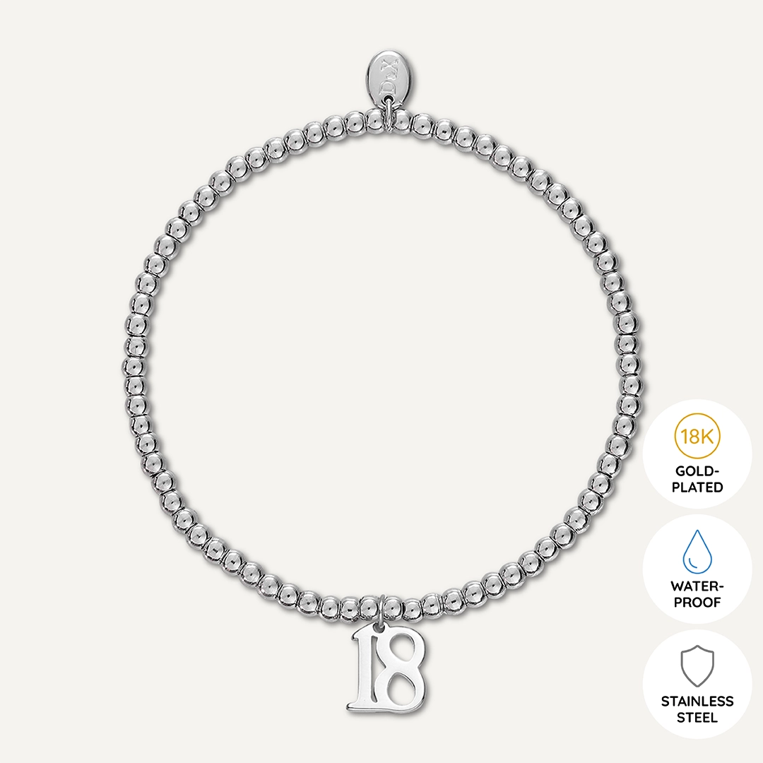 Memories: "HAPPY 18TH BIRTHDAY" | Number 18 Bracelet | White Gold-Plated
