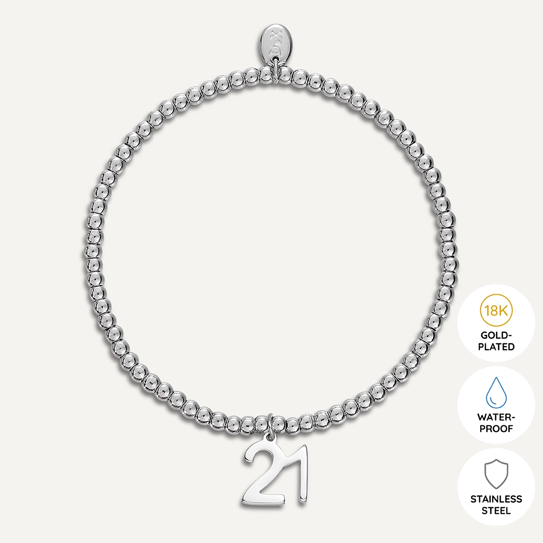 Memories: "HAPPY 21ST BIRTHDAY" | Number 21 Bracelet | White Gold-Plated