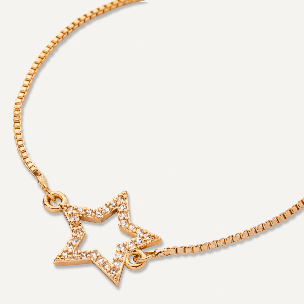 Detailed view of Vivienne Star Drawstring Bracelet in Gold Cubic Zirconia