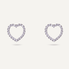 Vivienne Heart Stud Earrings In White Gold & Cubic Zirconia - D&X Retail