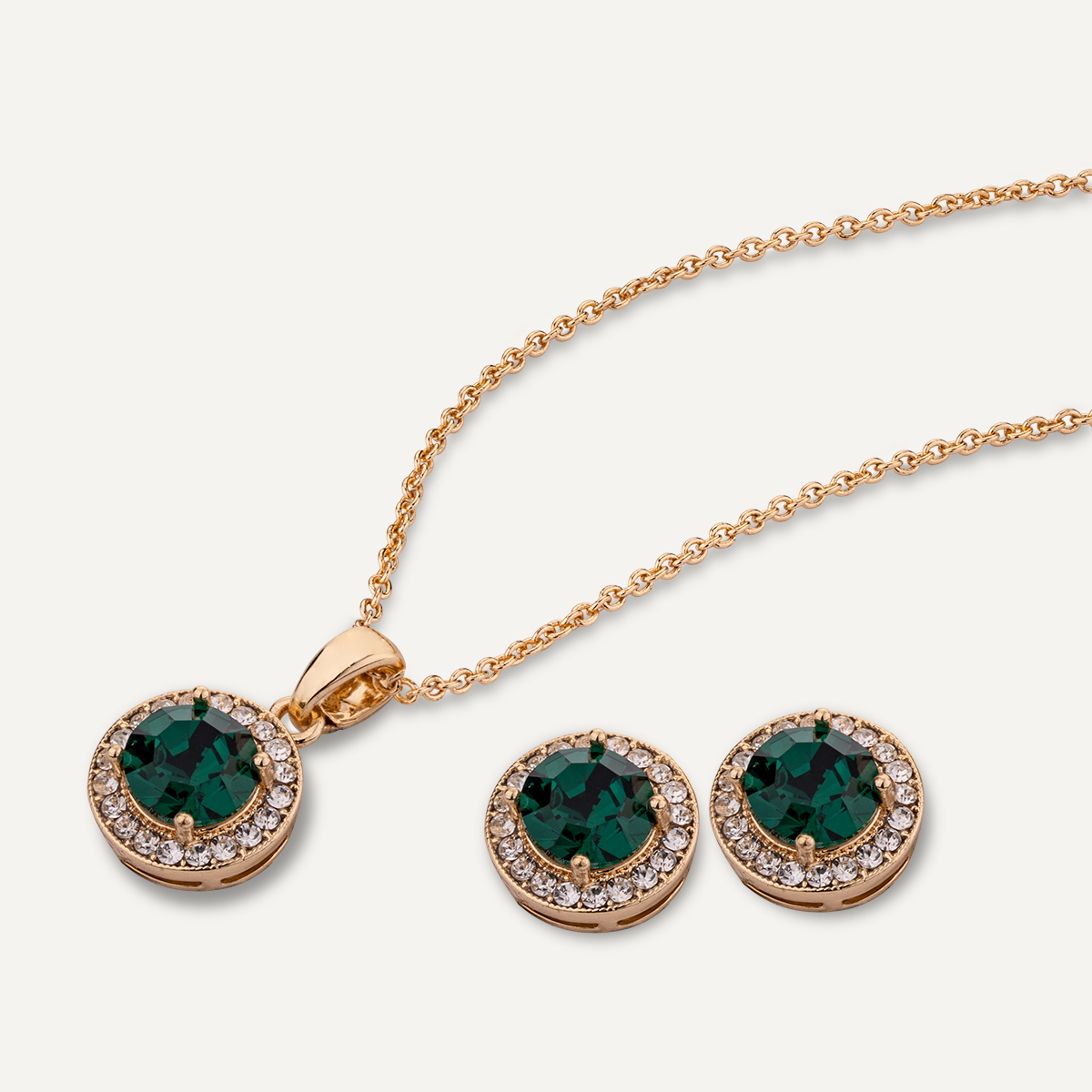 Detailed view of May Emerald Birthstone Necklace & Earring Set In Gold
