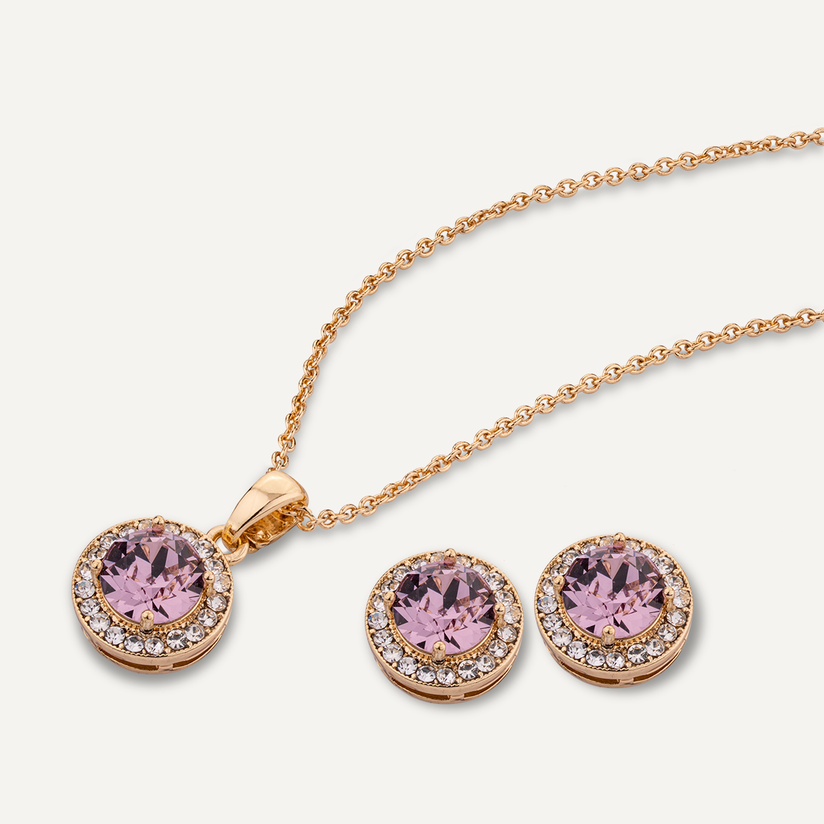 Detailed view of June Alexandrite Birthstone Necklace & Earring Set In Gold