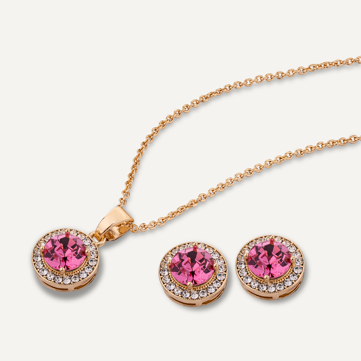 Detailed view of October Tourmaline Birthstone Necklace & Earring Set In Gold