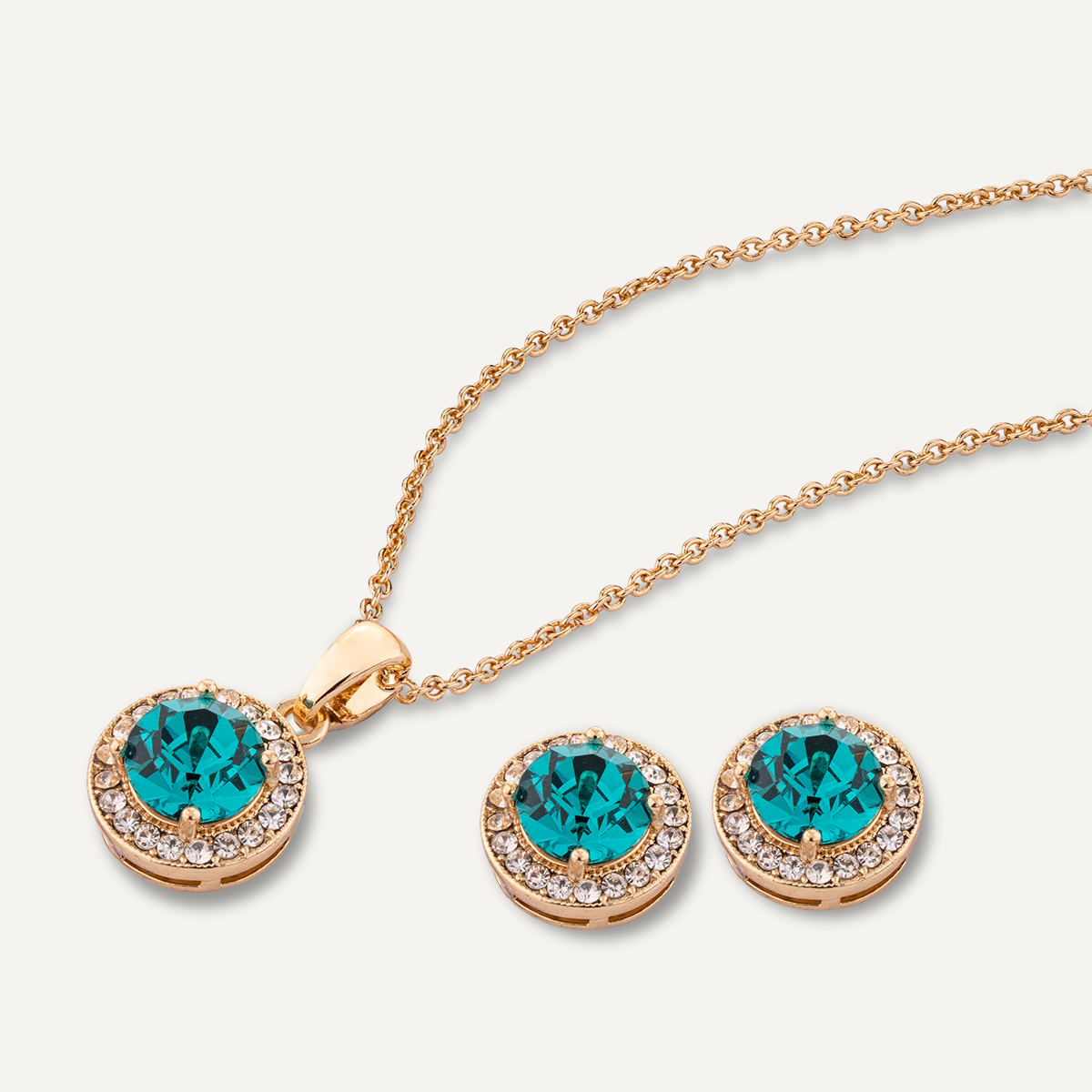 Detailed view of December Zircon Birthstone Necklace & Earring Set In Gold