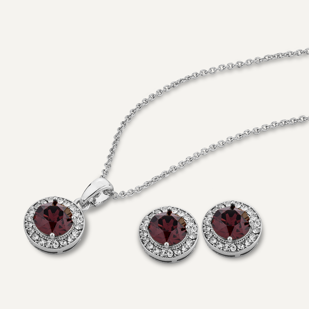Detailed view of January Birthstone Necklace & Earring Set In Silver