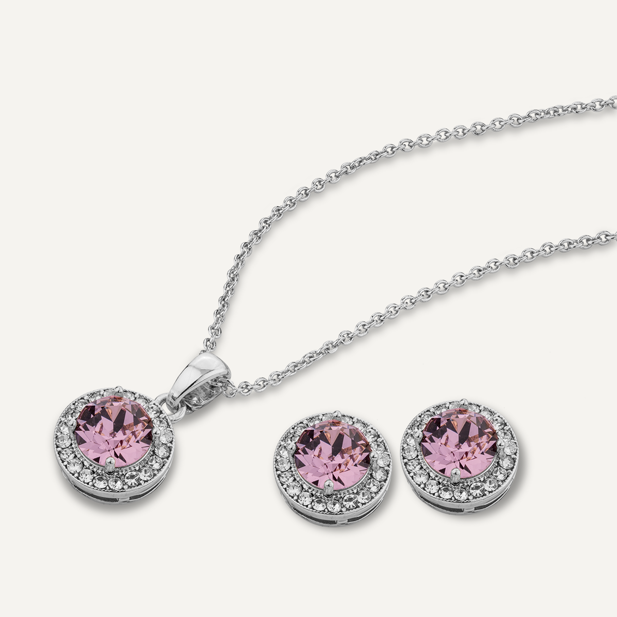 Detailed view of June Alexandrite Birthstone Necklace & Earring Set In Silver