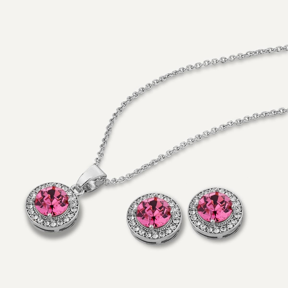 Detailed view of October Tourmaline Birthstone Necklace & Earring Set In Silver