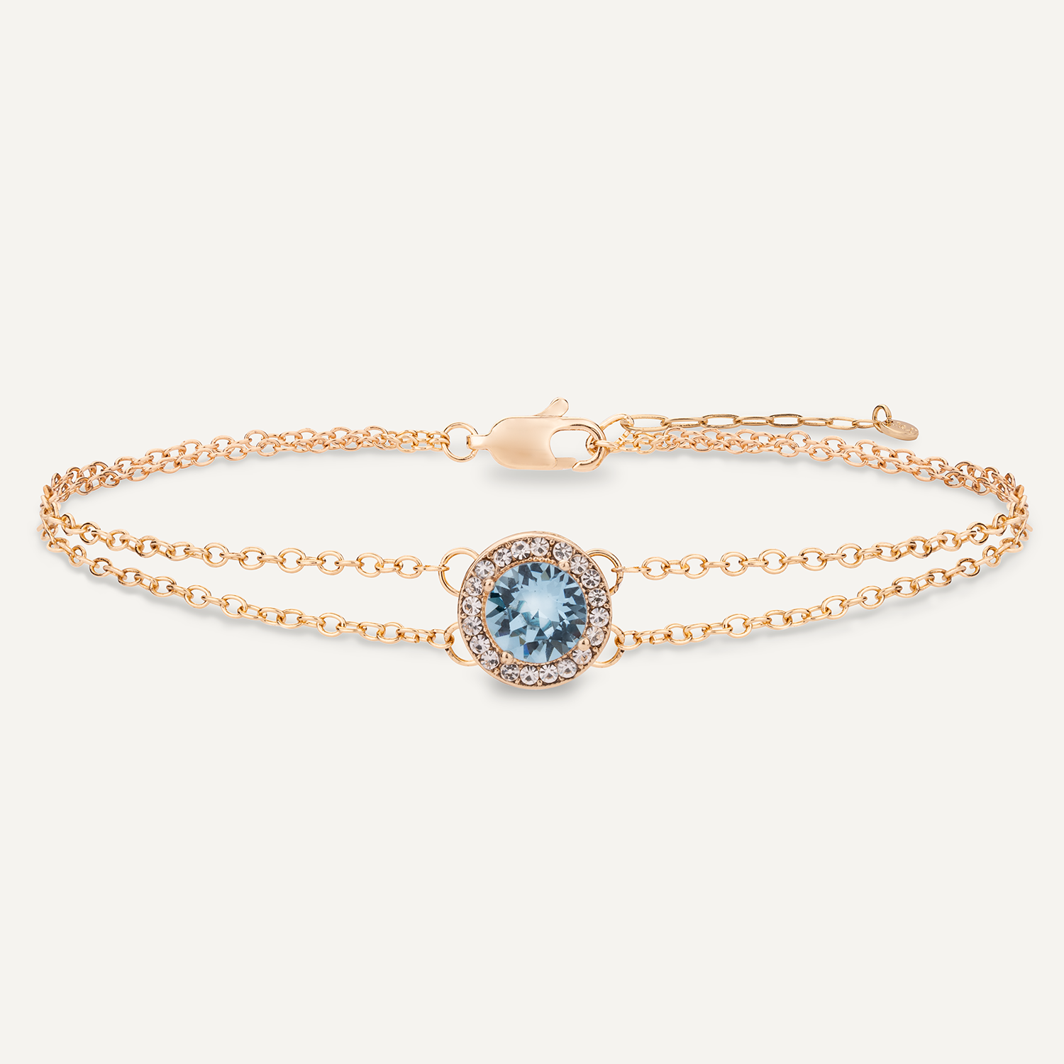 Detailed view of March Aquamarine Birthstone Clasp Bracelet In Gold Cubic Zirconia 