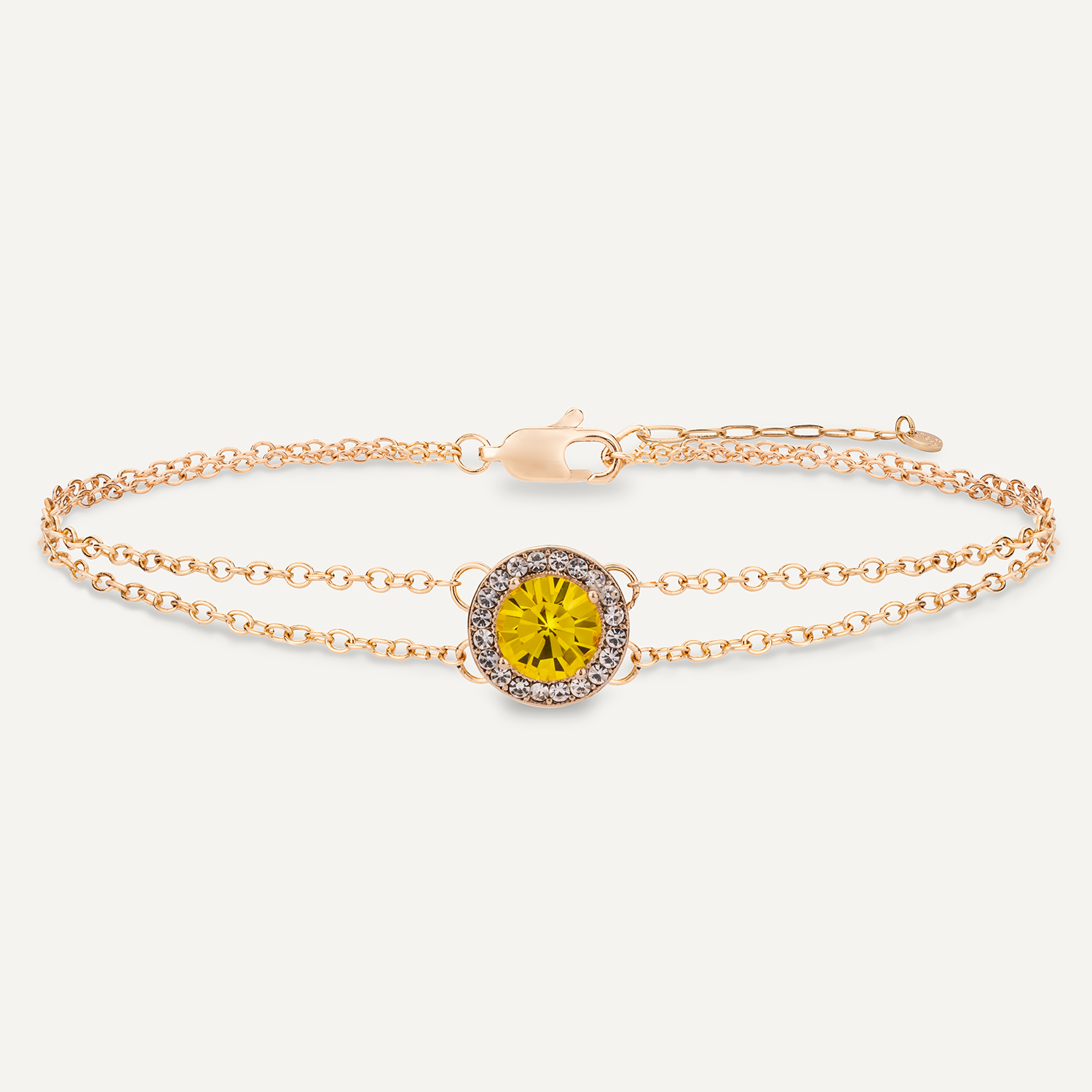 Detailed view of November Citrine Birthstone Clasp Bracelet In Gold Cubic Zirconia