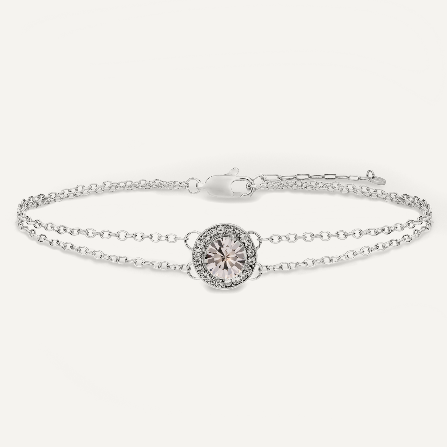 Detail of April Diamond Birthstone Clasp Bracelet in Silver Cubic Zirconia