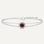 Detailed view of July Ruby Birthstone Clasp Bracelet In Silver Cubic Zirconia