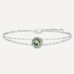 Detailed view of August Peridot Birthstone Clasp Bracelet In Silver Cubic Zirconia