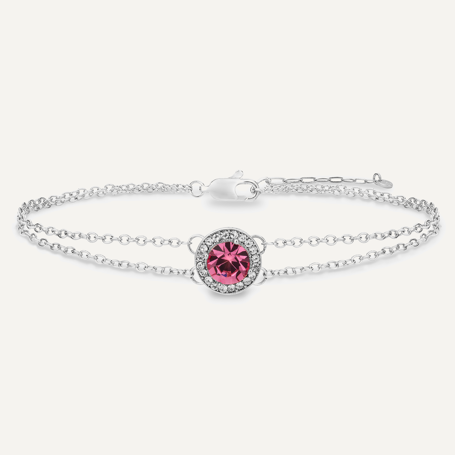 Detailed view of October Tourmaline Birthstone Bracelet In Silver Cubic Zirconia