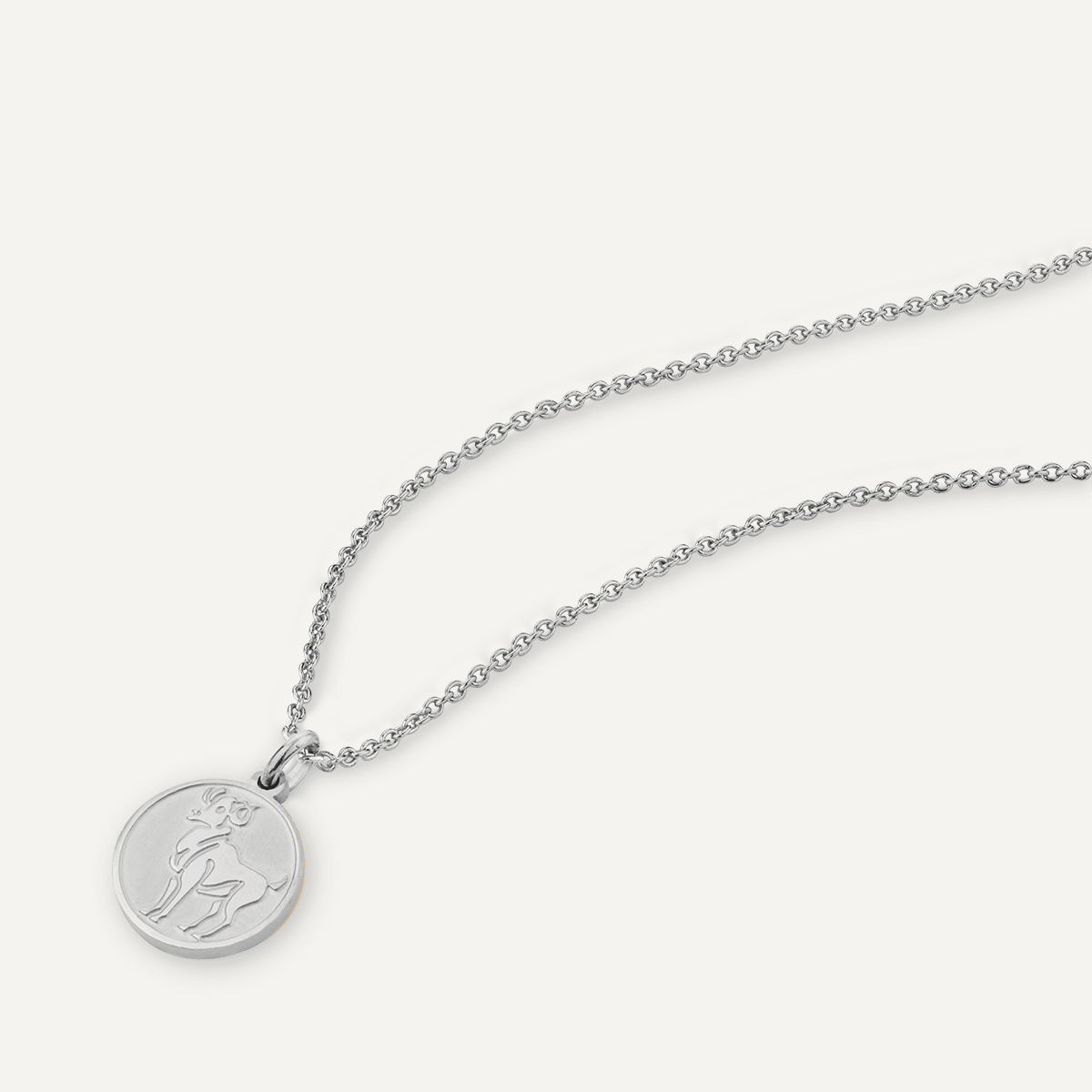 Detailed view of Aries Zodiac Necklace In Silver (March 21-April 19)