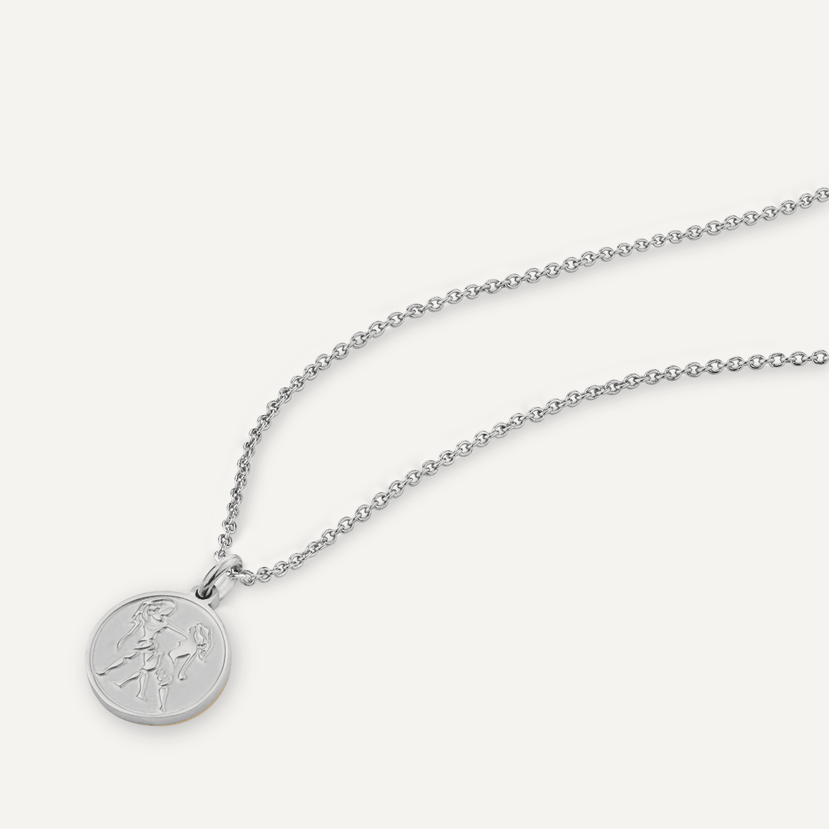 Detailed view of Gemini Zodiac Necklace In Silver (May 21 – June 20)