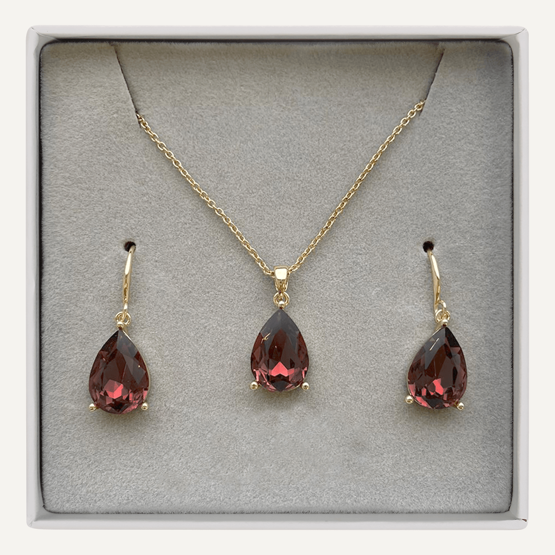 January Geometric Garnet Birthstone Boxed Set In Gold-Tone