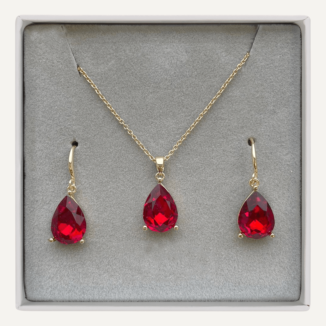 July Geometric Ruby Birthstone Boxed Set In Gold-Tone