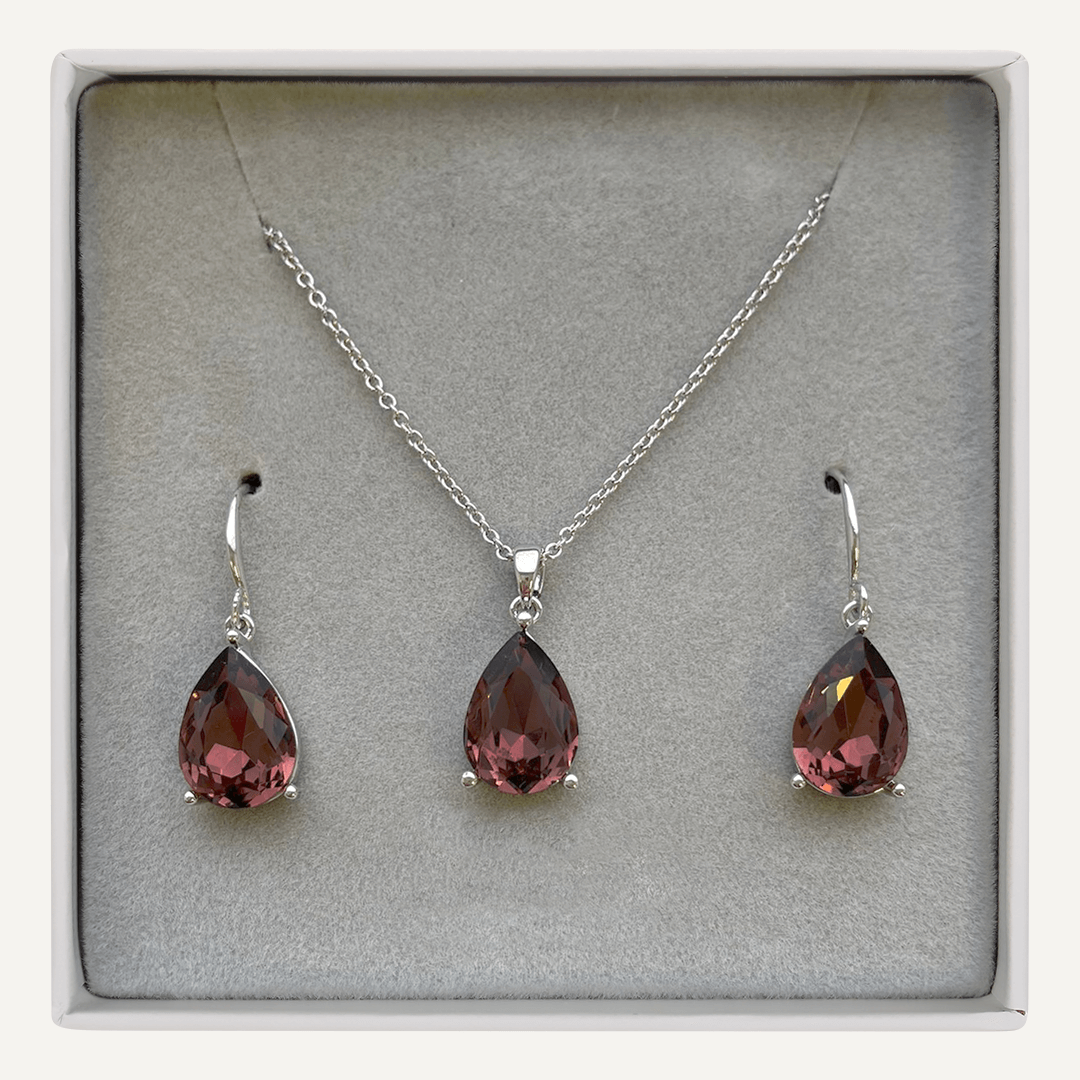 January Geometric Garnet Birthstone Boxed Set In Silver-Tone