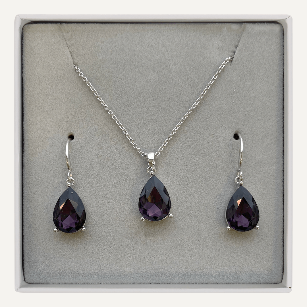 February Geometric Amethyst Birthstone Boxed Set In Silver-Tone