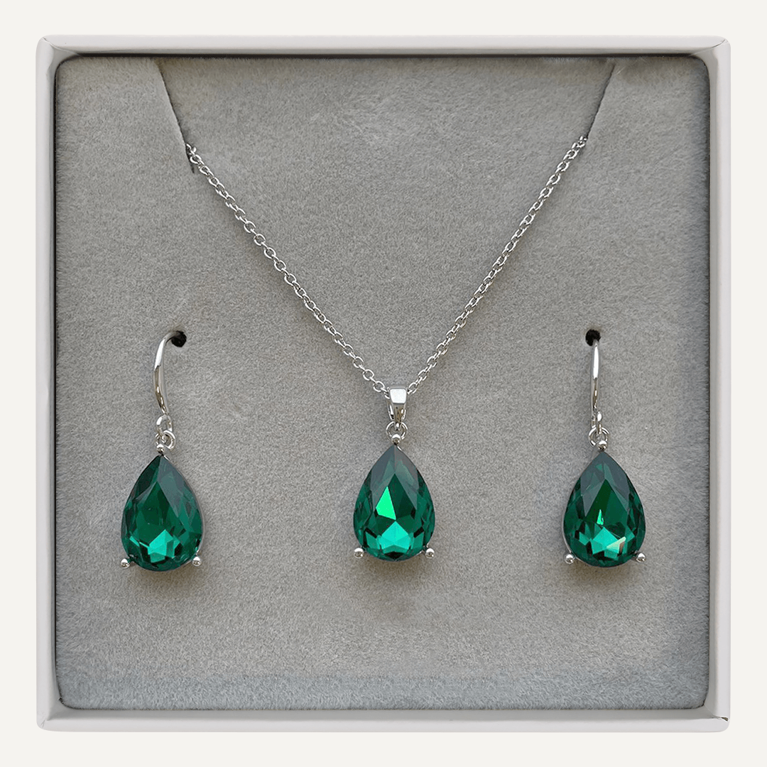 May Geometric Emerald Birthstone Boxed Set In Silver-Tone