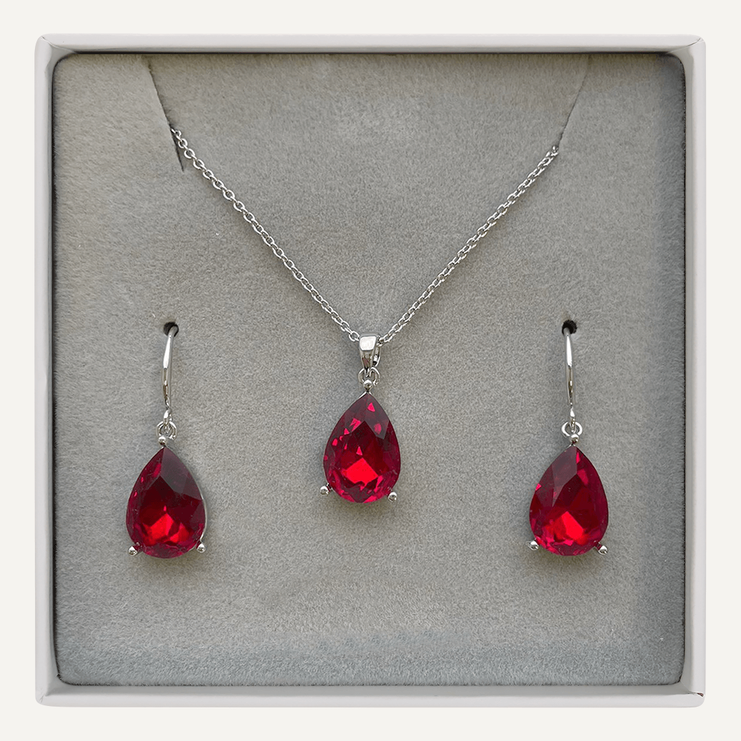 July Geometric Ruby Birthstone Boxed Set In Silver-Tone