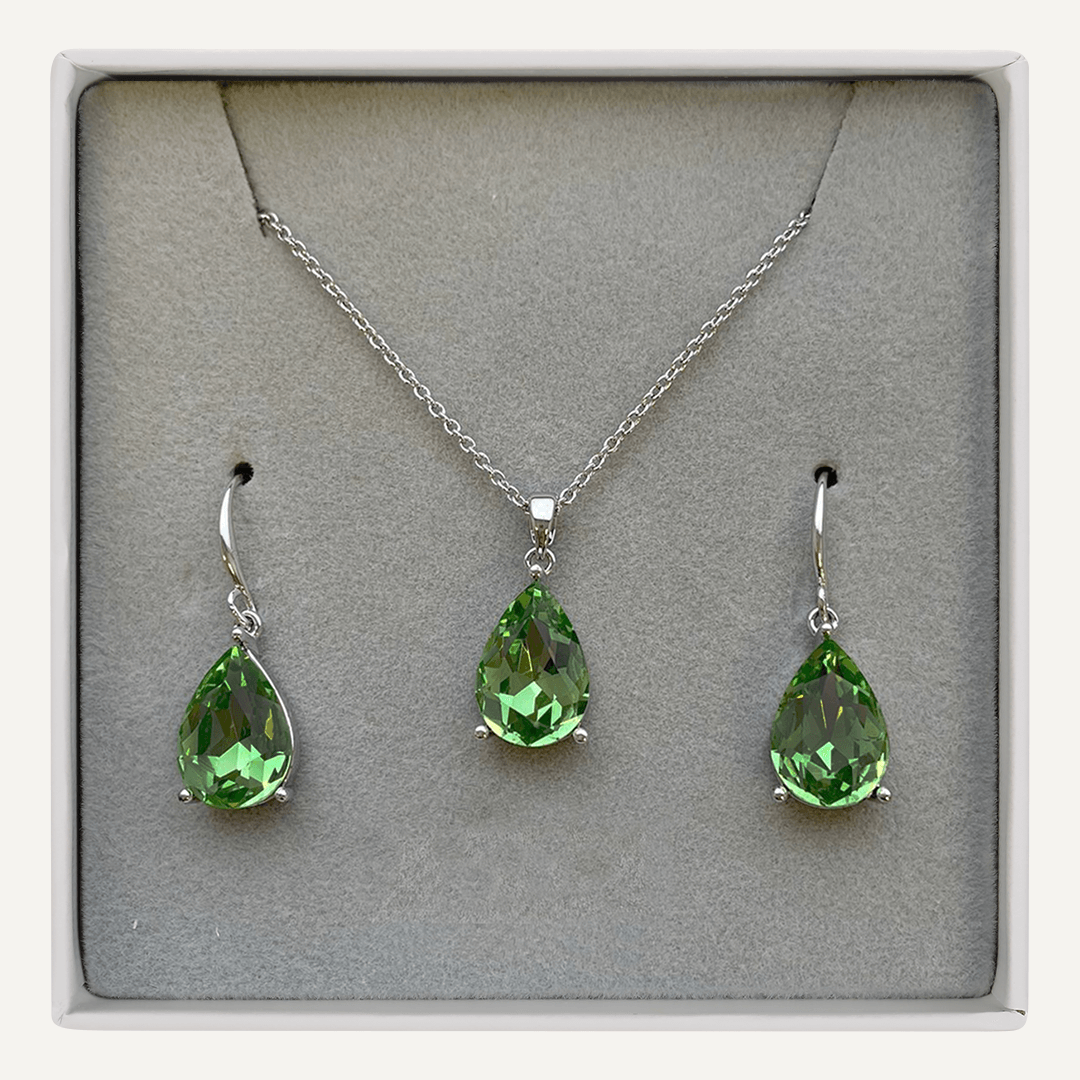 August Geometric Peridot Birthstone Boxed Set In Silver-Tone