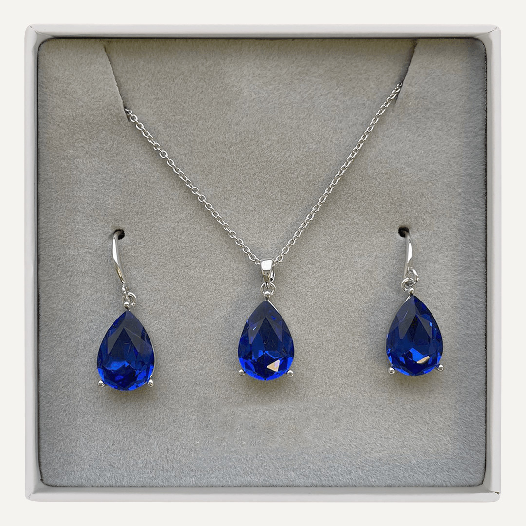 September Geometric Sapphire Birthstone Boxed Set In Silver-Tone