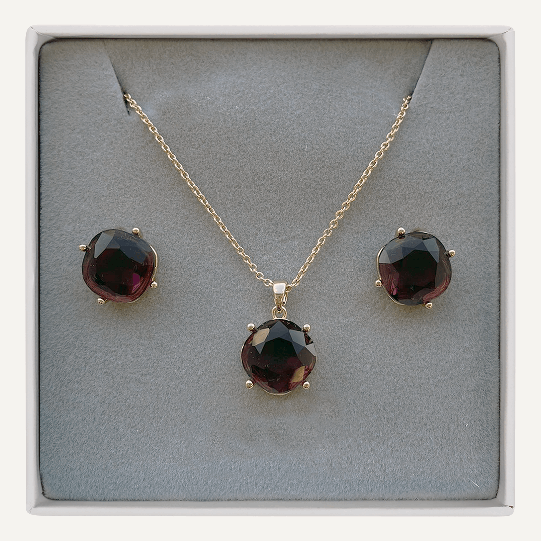 January Garnet Birthstone Boxed Set In Gold-Tone