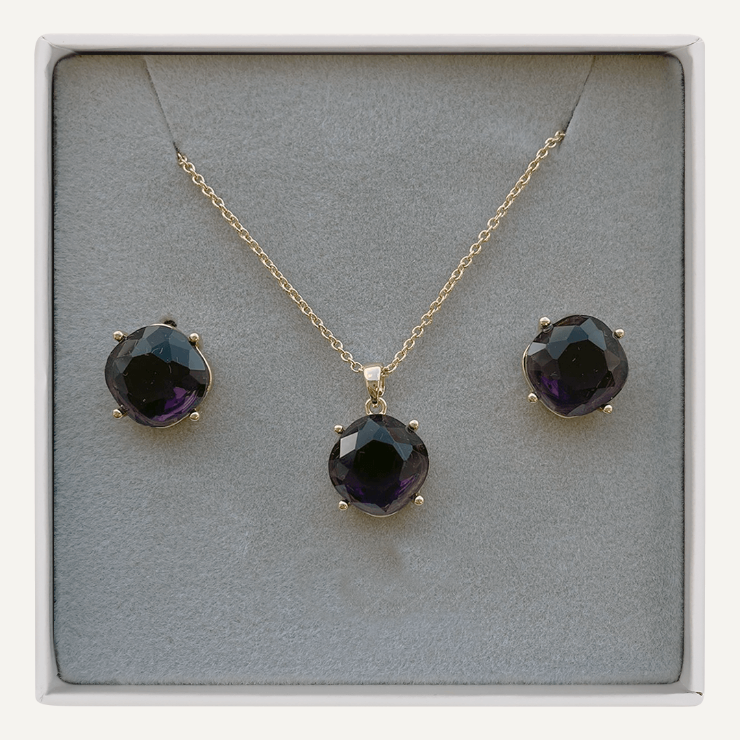 February Amethyst Birthstone Boxed Set In Gold-Tone