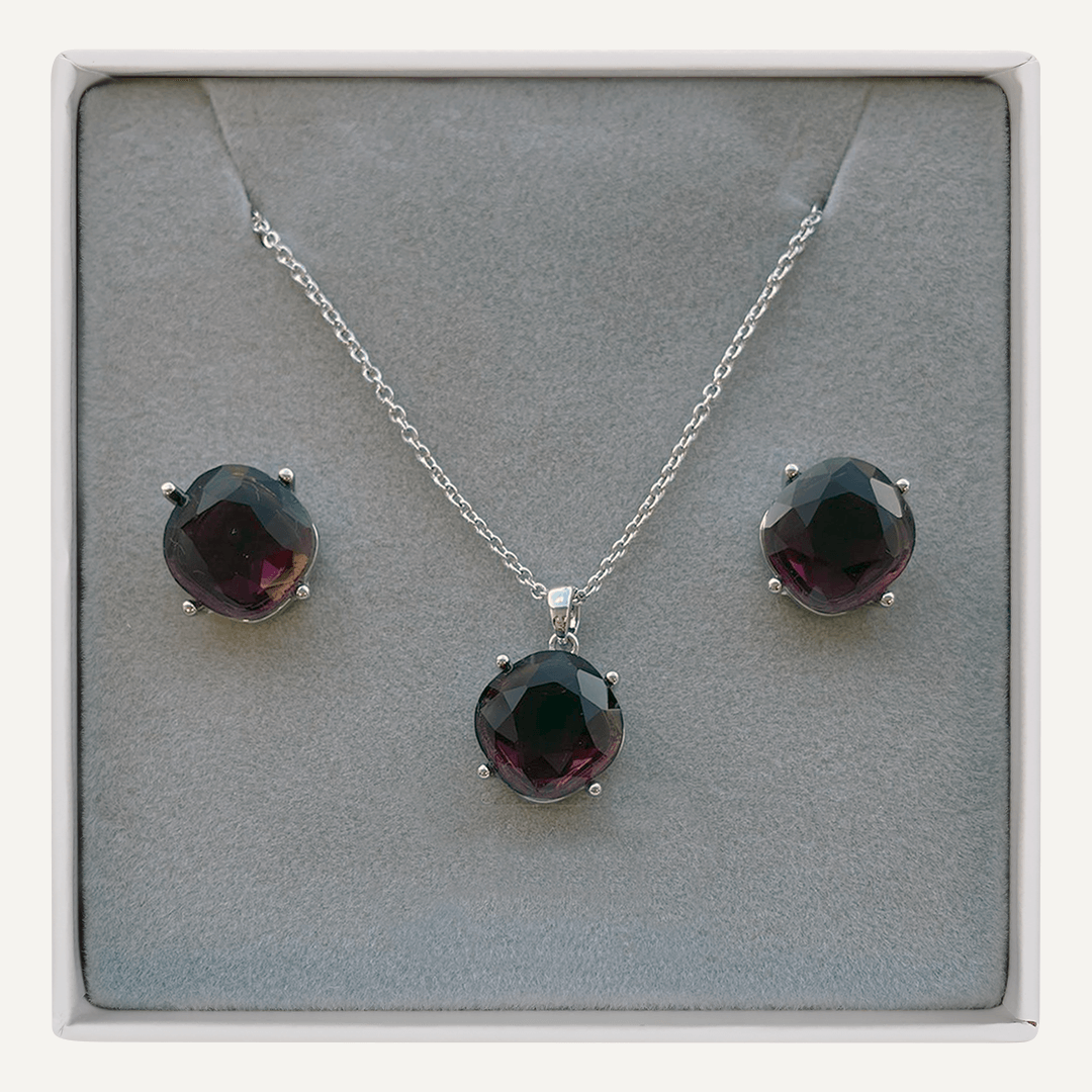 January Garnet Birthstone Boxed Set In Silver-Tone