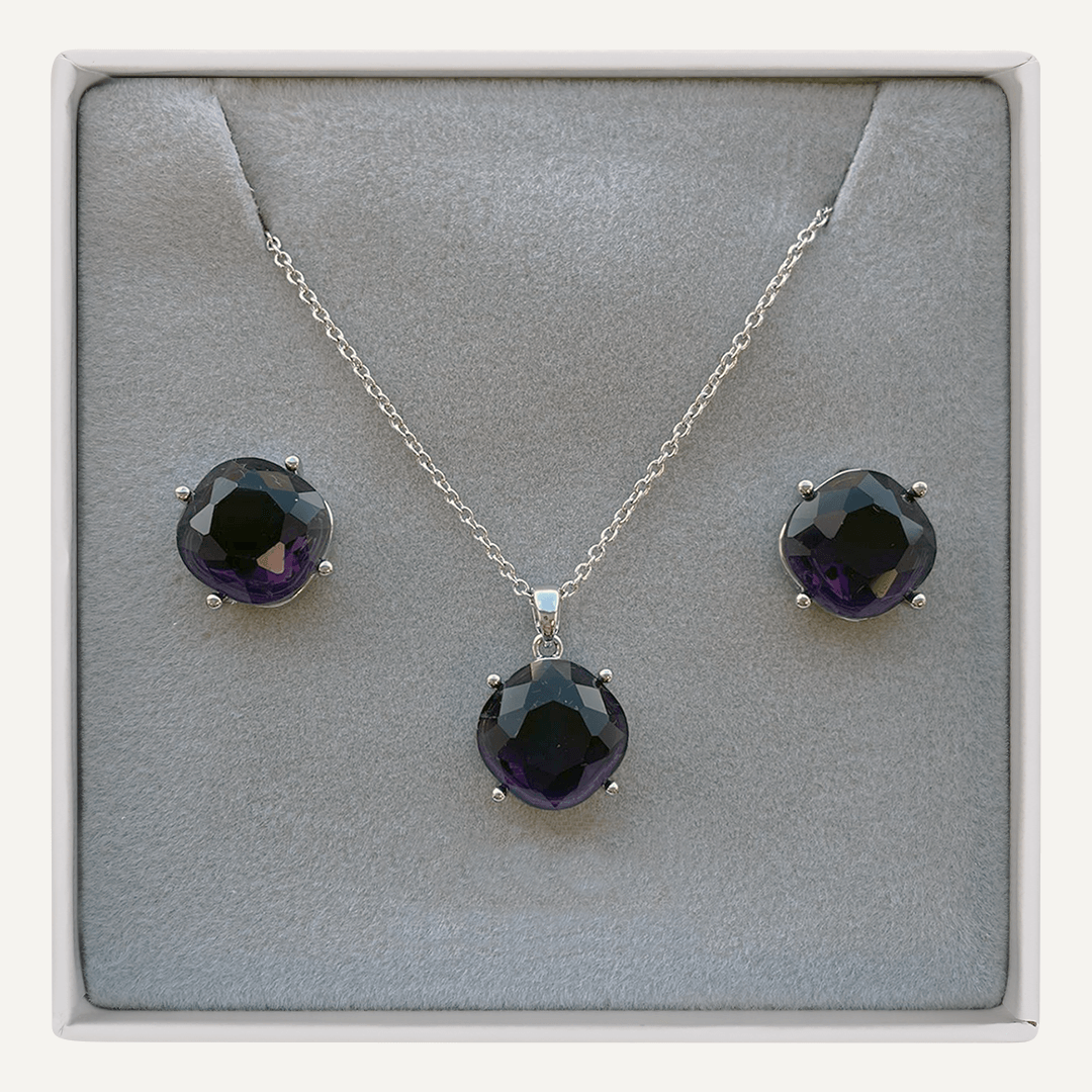 February Amethyst Birthstone Boxed Set In Silver-Tone