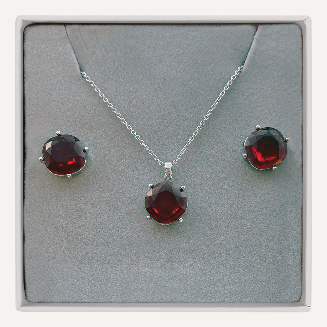 July Ruby Birthstone Boxed Set In Silver-Tone