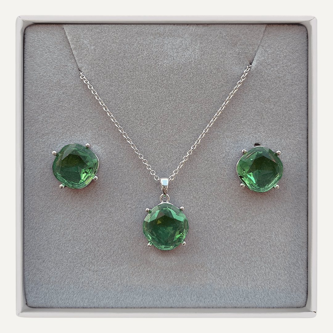 August Peridot Birthstone Boxed Set In Silver-Tone