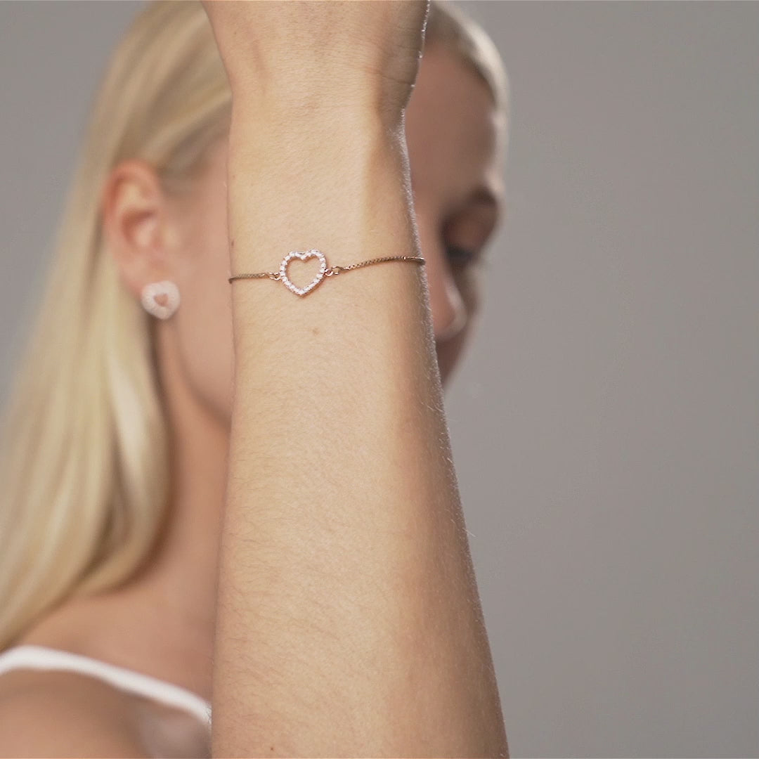 Model wearing Vivienne Heart Drawstring Bracelet Gold Cubic Zirconia