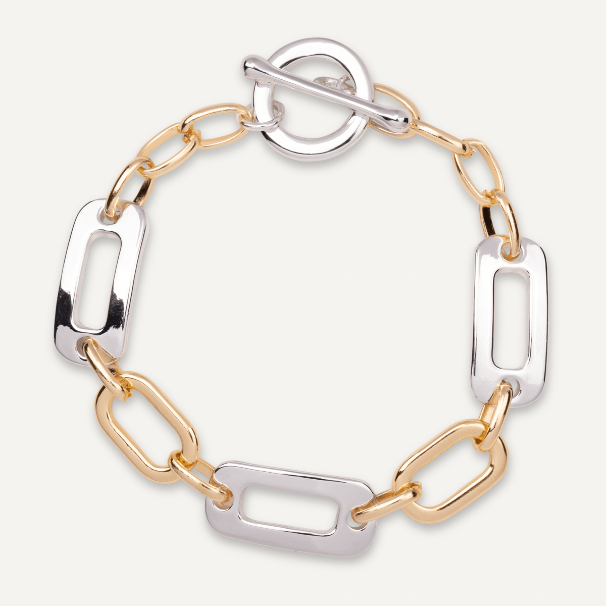 Geo Silver and Gold T-Bar Contemporary Bracelet - D&X Retail