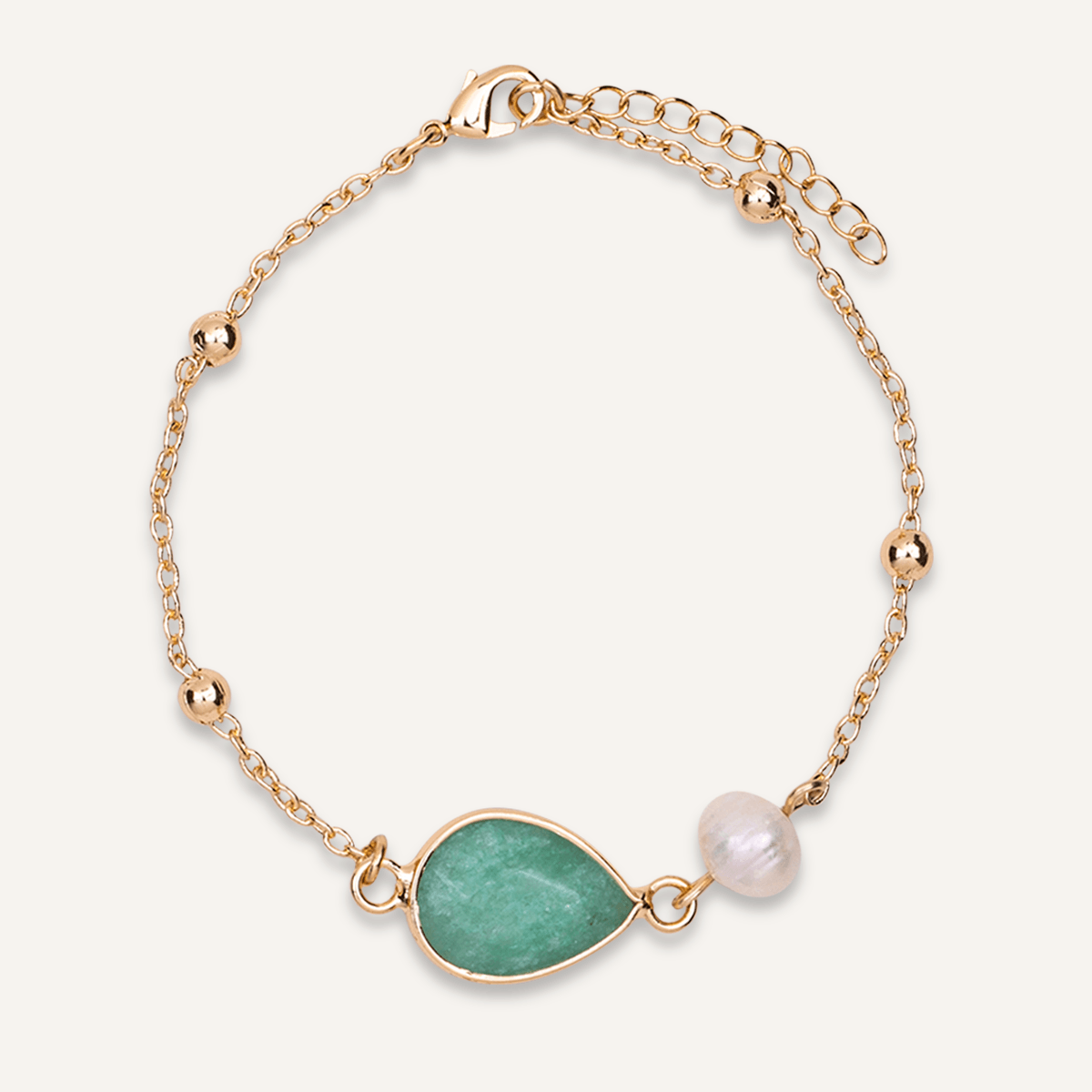 Delicate Pearl and Chrysoprase Gold Clasp Bracelet - D&X Retail