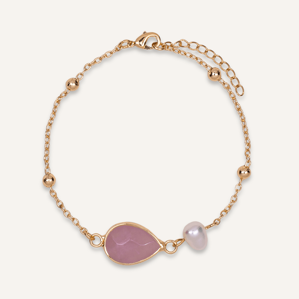 Delicate Pearl and Rose Quartz Gold Clasp Bracelet - D&X Retail