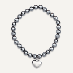Grey Pearl & Heart Elasticated Bracelet - D&X Retail