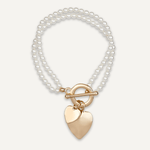 Double-row Pearl & Gold Heart Pendant Bracelet - D&X Retail