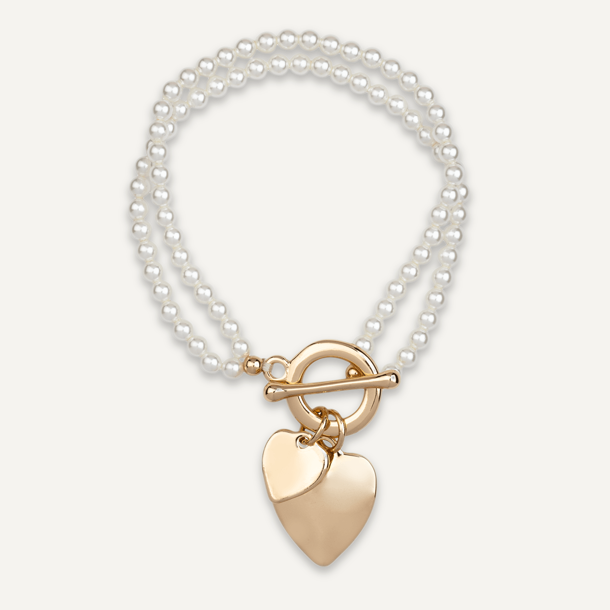 Double-row Pearl & Gold Heart Pendant Bracelet - D&X Retail