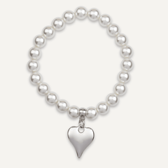 Pearl & Silver Heart Elasticated Bracelet - D&X Retail