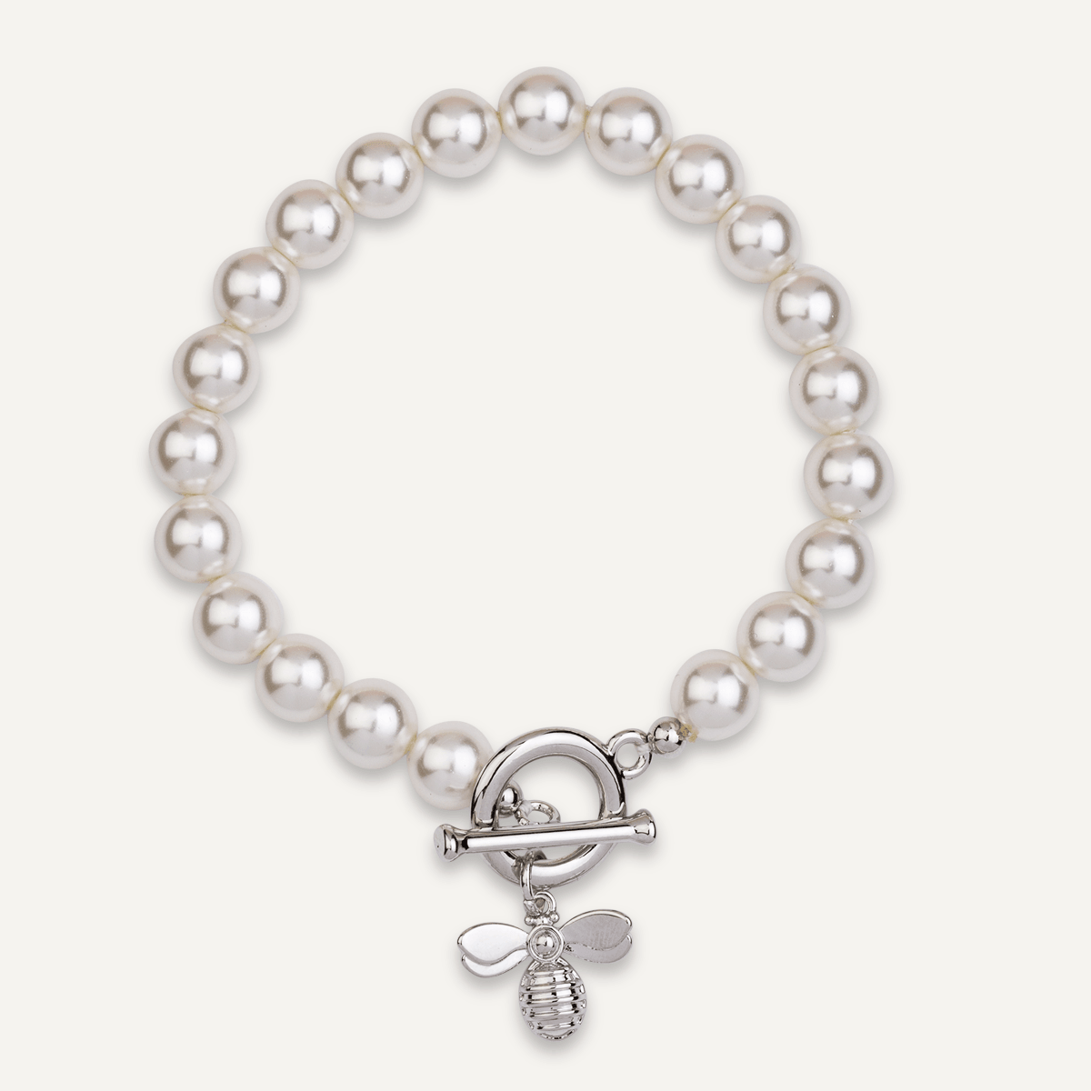 Mother Of Pearl & Bee Pendant Bracelet in Silver - D&X Retail