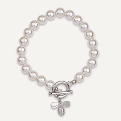 Mother Of Pearl & Bee Pendant Bracelet in Silver - D&X Retail