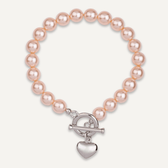 Pink Mother Of Pearl & Heart Pendant T-bar Bracelet - D&X Retail