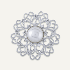 Audrey Silver Faux Pearl Brooch Pin - D&X Retail