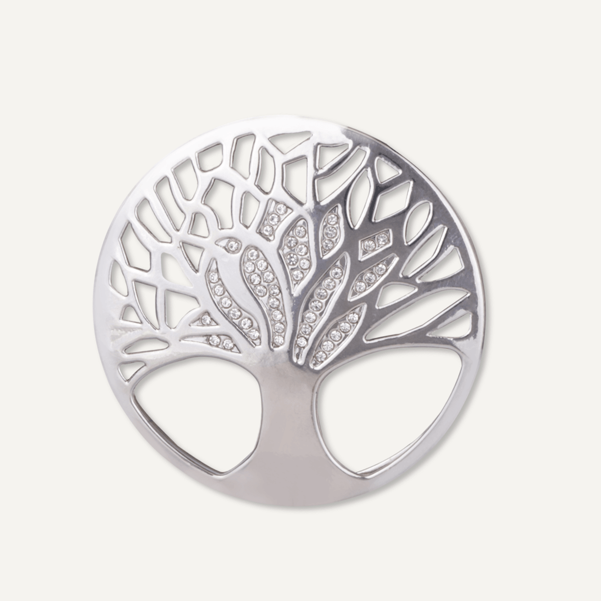 Elizabeth Crystal Tree of Life Magnetic Brooch In Silver-Tone- D&X Retail