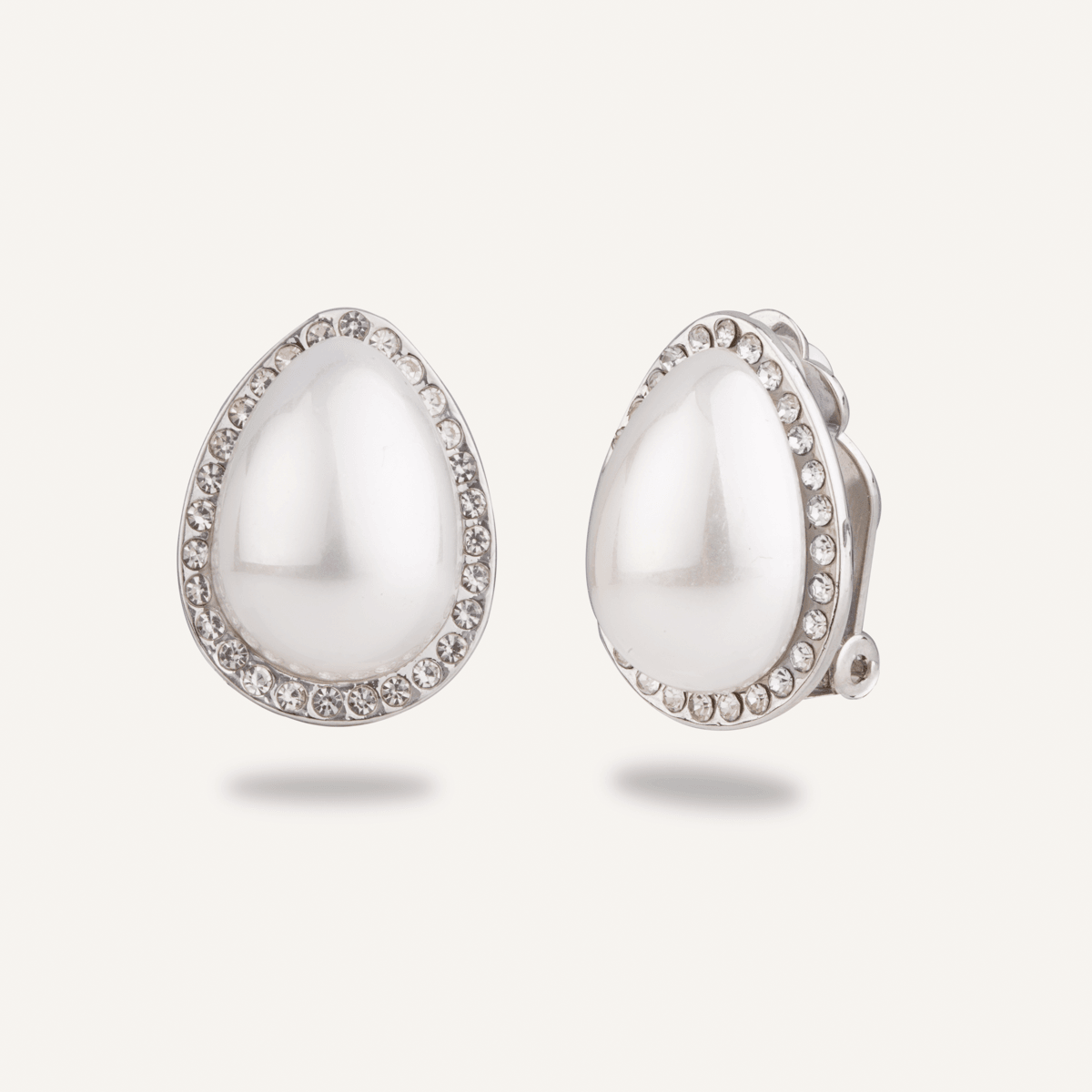 Audrey Faux Pearl Crystal Clip On Earrings In Silver - D&X Retail