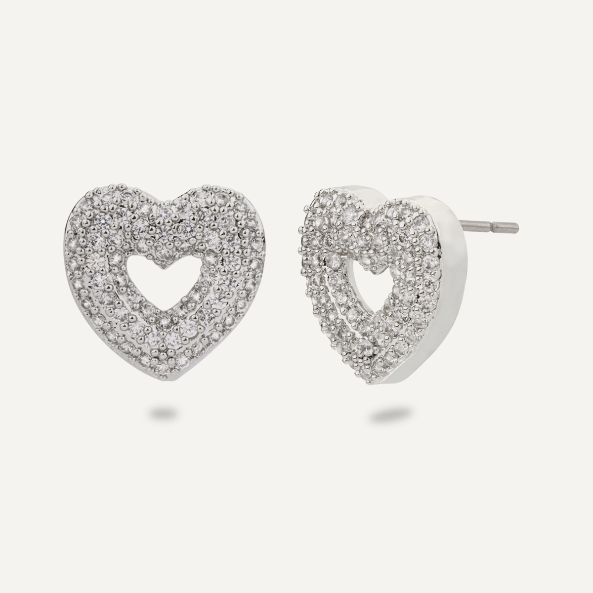 Kylie Silver Cubic Zirconia Heart Stud Earrings - D&X Retail