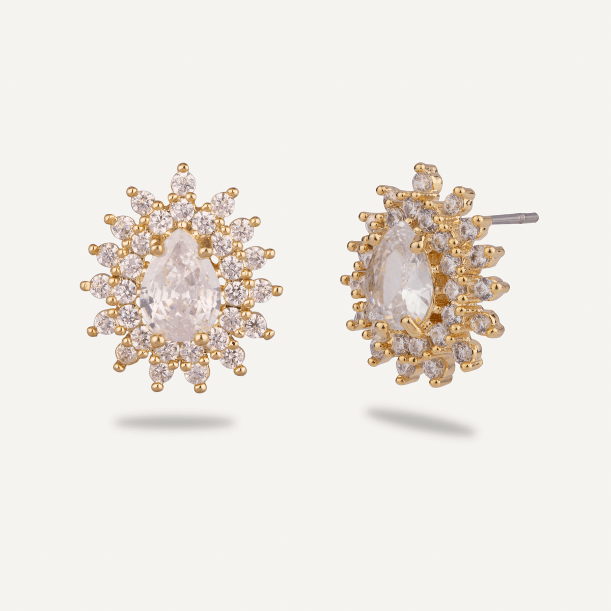 Elizabeth Cubic Zirconia Flare Stud Earrings In Gold - D&X Retail