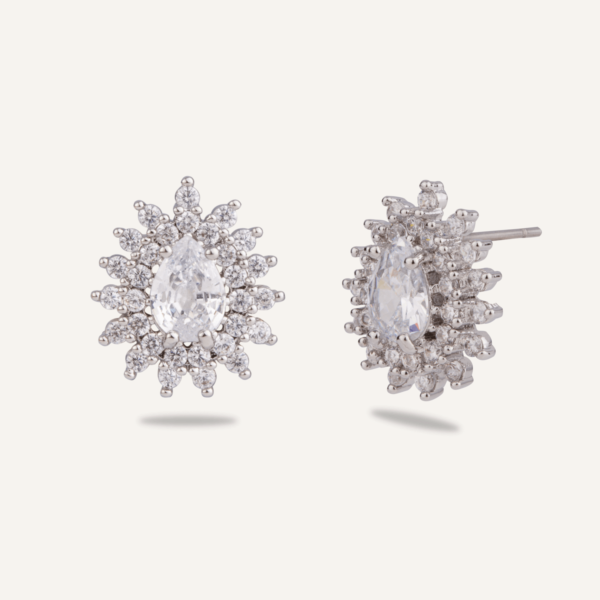 Elizabeth Cubic Zirconia Flare Stud Earrings In Silver - D&X Retail